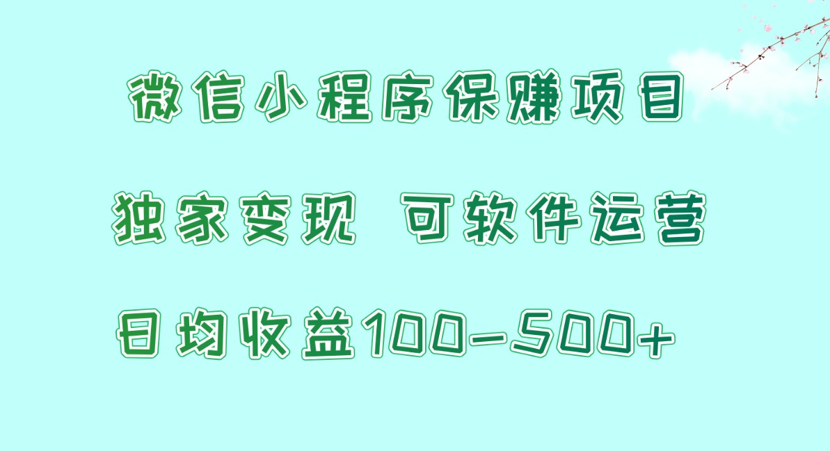 fy3620期-微信小程序保赚项目，日均收益100~500+，独家变现，可软件运营