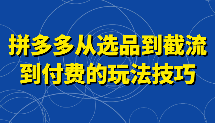 fy2613期-拼多多从选品到截流到付费的玩法技巧，助你掌握截流自然流量，高投产，强付费快速启动