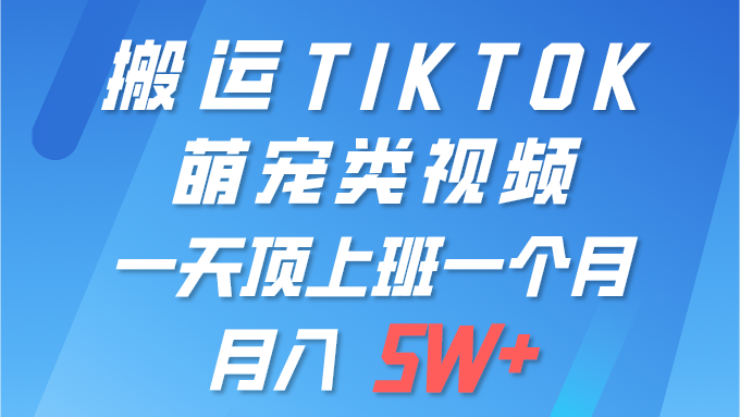 （9931期）一键搬运TIKTOK萌宠类视频 一部手机即可操作 所有平台均可发布 轻松月入5W+