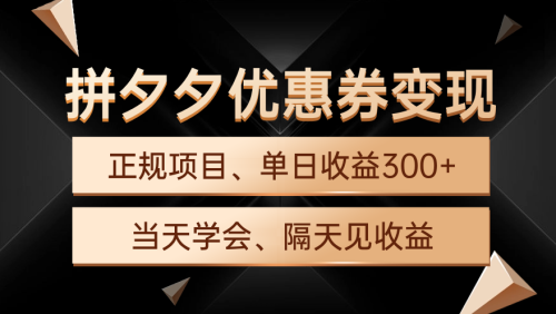 （9749期）拼夕夕优惠券变现，单日收益300+，手机电脑都可操作