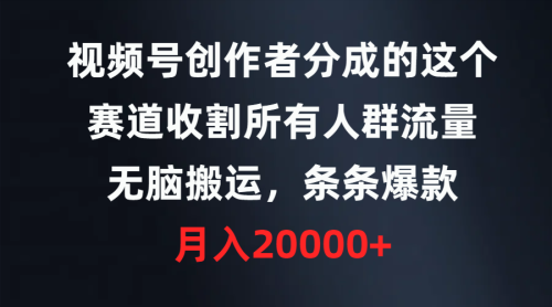 （9406期）视频号创作者分成的这个赛道，收割所有人群流量，无脑搬运，条条爆款，月入20000+