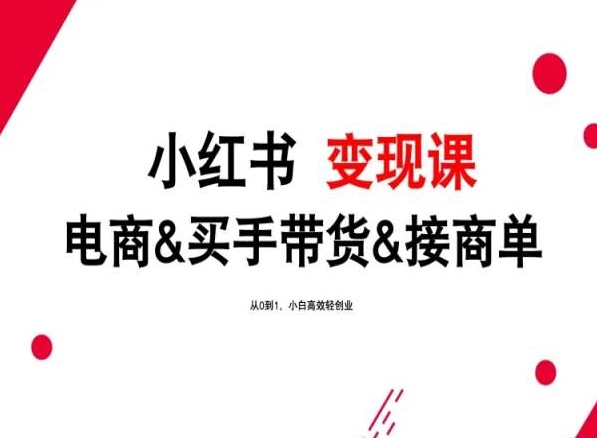 2024年最新小红书变现课，电商&买手带货&接商单，从0到1，小白高效轻创业