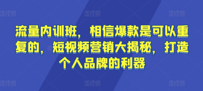 流量内训班，相信爆款是可以重复的，短视频营销大揭秘，打造个人品牌的利器