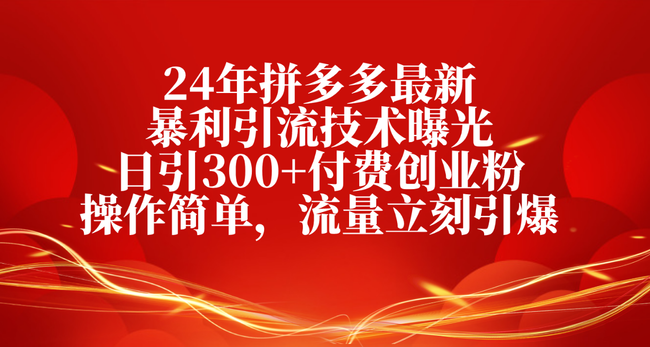 （10559期）24年拼多多最新暴利引流技术曝光，日引300+付费创业粉，操作简单，流量…