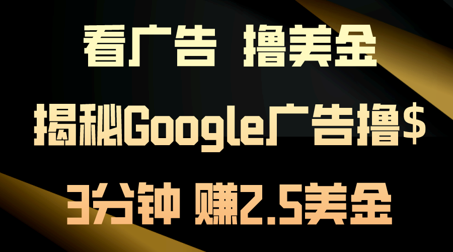 （10912期）看广告，撸美金！3分钟赚2.5美金！日入200美金不是梦！揭秘Google广告…