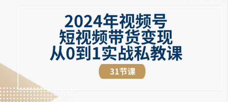 2024年视频号短视频带货变现从0到1实战私教课【三十一节视频课】