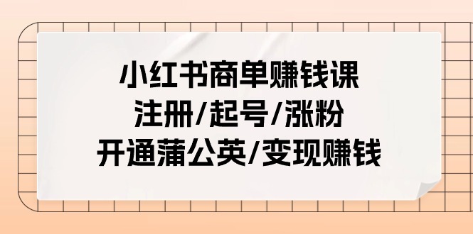 FY4276期-小红书商单赚钱课：注册/起号/涨粉/开通蒲公英/变现赚钱（25节课）